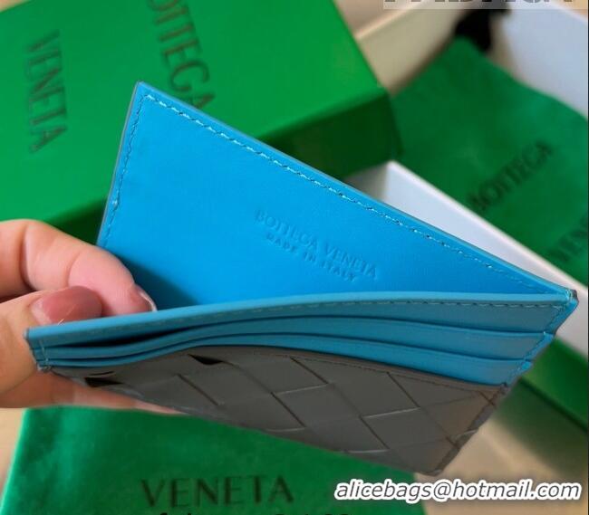 Super Quality Bottega Veneta Intrecciato Leather Credit Card Case 749449 Lightning Grey/Pool Blue 2023