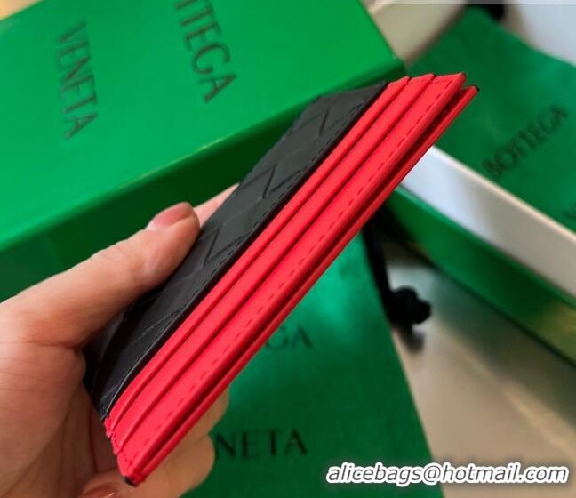 Buy Discount Bottega Veneta Intrecciato Leather Credit Card Case 749449 Black/Cinnabar Red 2023