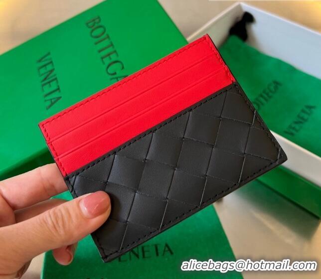 Buy Discount Bottega Veneta Intrecciato Leather Credit Card Case 749449 Black/Cinnabar Red 2023