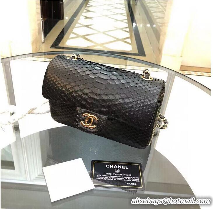 New Discount Chanel Mini Flap Bag Python & Gold-Tone Metal D69900 Black