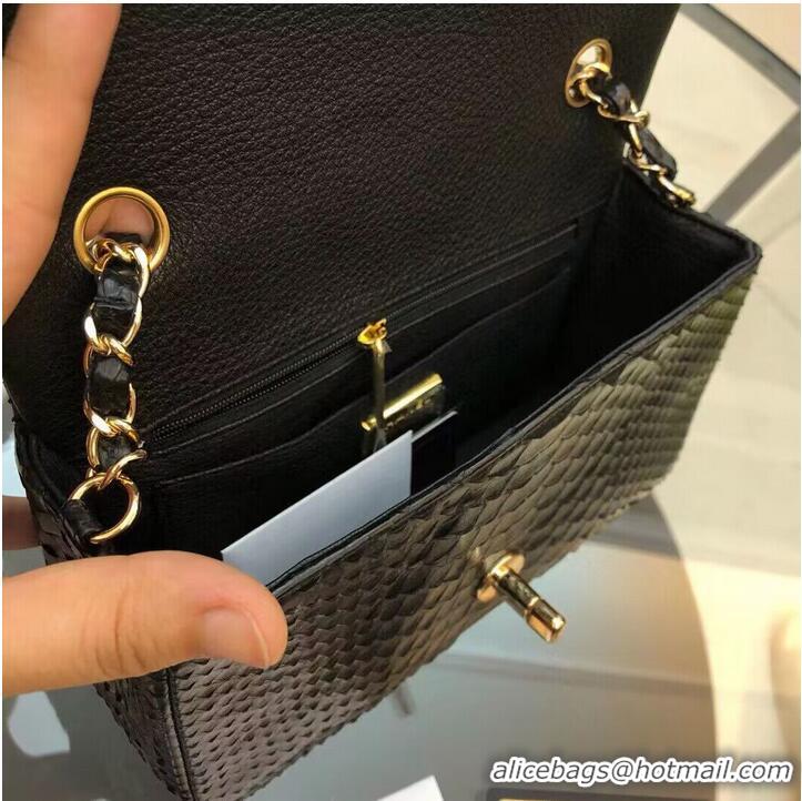 New Discount Chanel Mini Flap Bag Python & Gold-Tone Metal D69900 Black