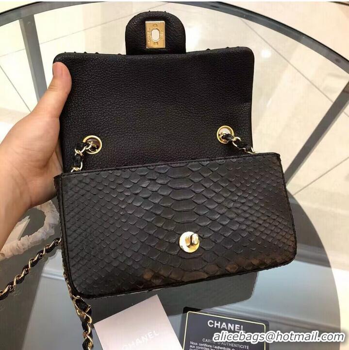 New Discount Chanel Mini Flap Bag Python & Gold-Tone Metal D69900 Black