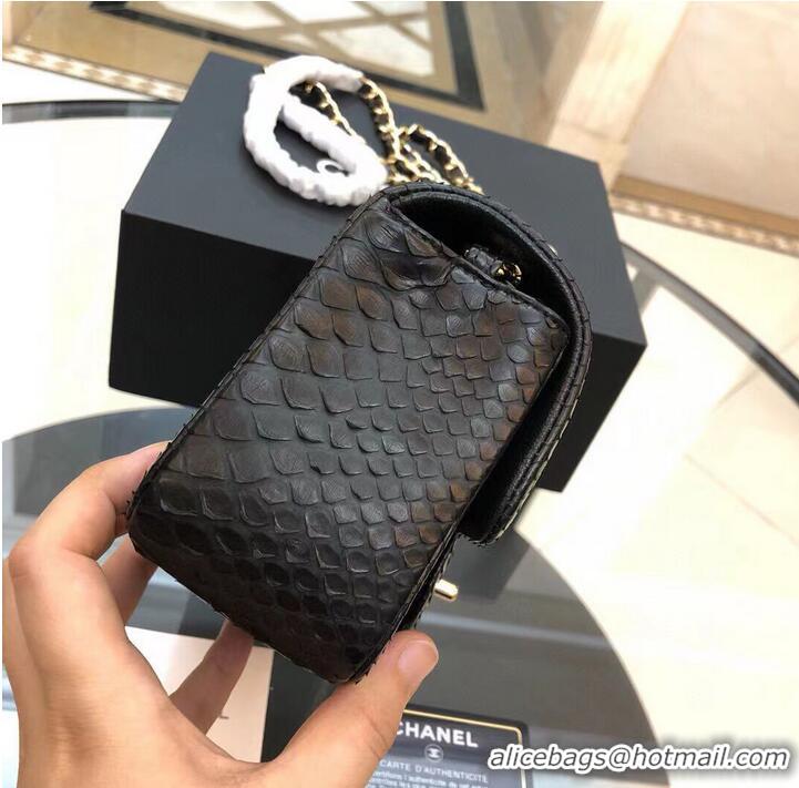 New Discount Chanel Mini Flap Bag Python & Gold-Tone Metal D69900 Black