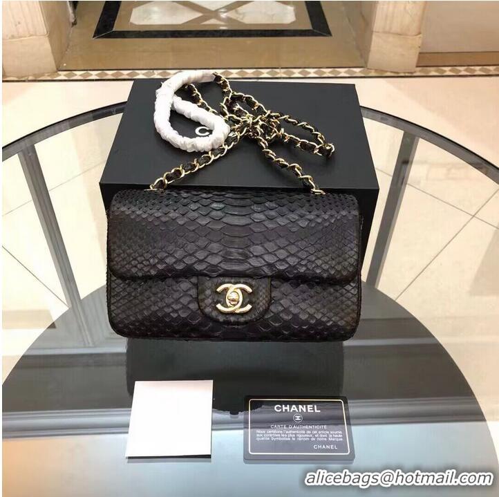 New Discount Chanel Mini Flap Bag Python & Gold-Tone Metal D69900 Black