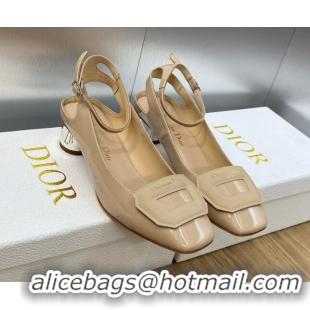 Top Design Dior Day Pumps in Patent Leather with Silver Heel 3.5cm Nude 711012