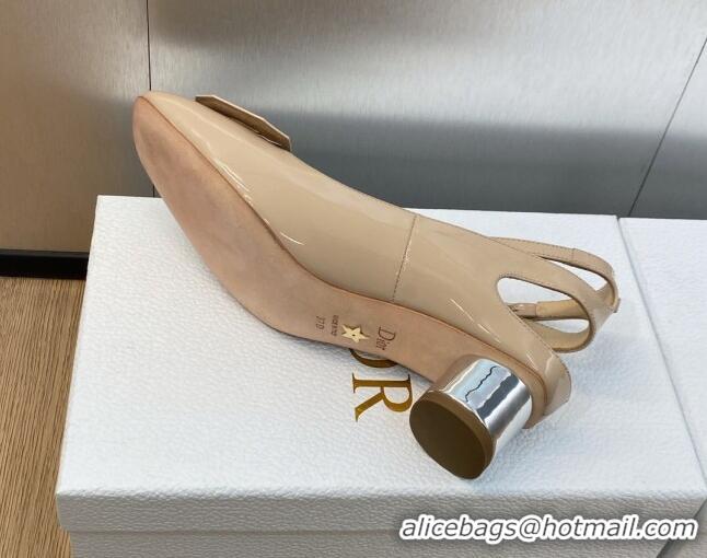 Top Design Dior Day Pumps in Patent Leather with Silver Heel 3.5cm Nude 711012