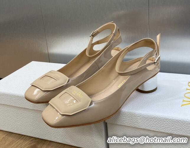 Top Design Dior Day Pumps in Patent Leather with Silver Heel 3.5cm Nude 711012