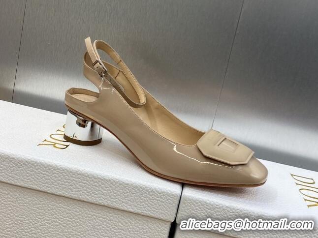 Top Design Dior Day Pumps in Patent Leather with Silver Heel 3.5cm Nude 711012