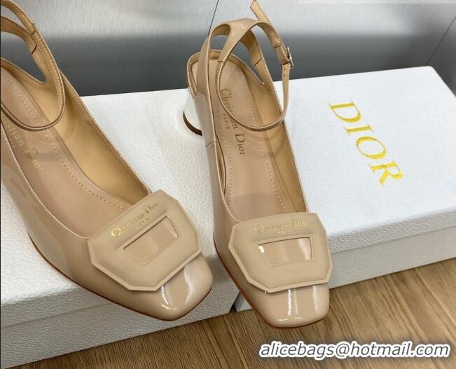 Top Design Dior Day Pumps in Patent Leather with Silver Heel 3.5cm Nude 711012