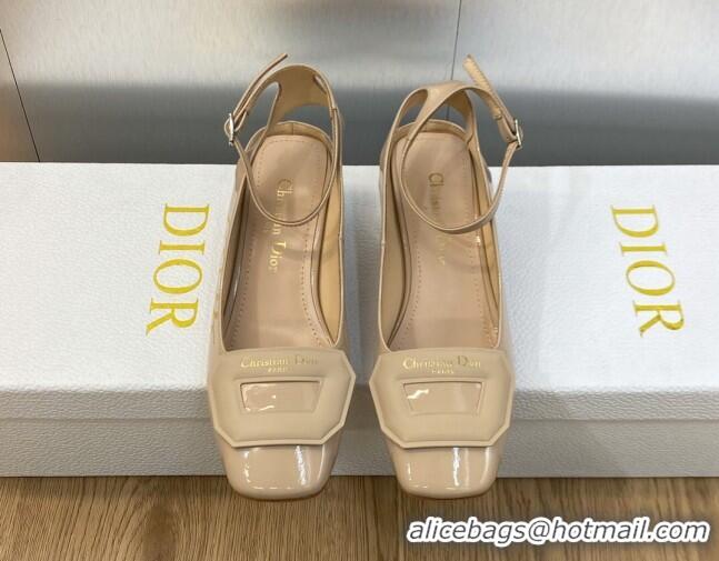 Top Design Dior Day Pumps in Patent Leather with Silver Heel 3.5cm Nude 711012