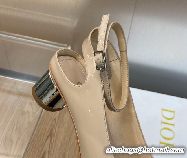 Top Design Dior Day Pumps in Patent Leather with Silver Heel 3.5cm Nude 711012