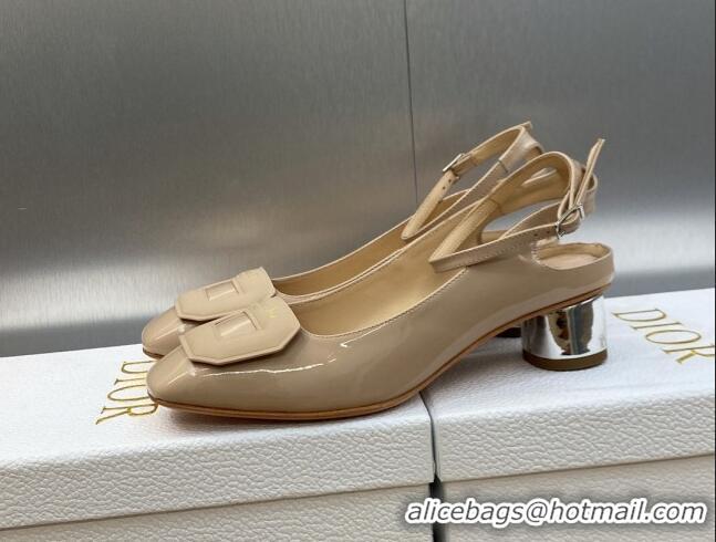 Top Design Dior Day Pumps in Patent Leather with Silver Heel 3.5cm Nude 711012