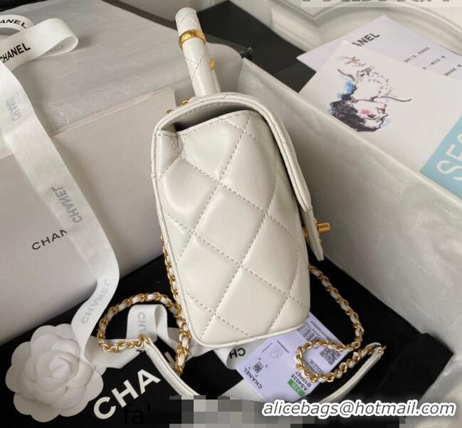 Top Grade Chanel Lambskin Mini Flap Bag with Top Handle AS4035 White