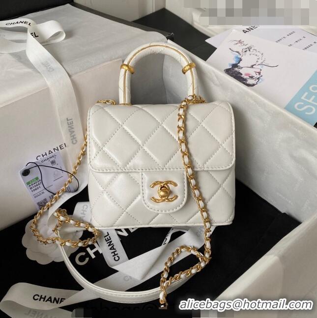 Top Grade Chanel Lambskin Mini Flap Bag with Top Handle AS4035 White