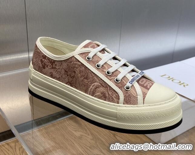 Pretty Style Dior Walk'n'Dior Platform Sneakers in Nude Embroidered Cotton with Toile de Jouy Sauvage Motif 711013