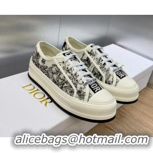 Top Grade Dior Walk'n'Dior Platform Sneakers in Black and White Embroidered Cotton with Toile de Jouy Voyage Motif 71101