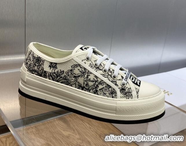 Top Grade Dior Walk'n'Dior Platform Sneakers in Black and White Embroidered Cotton with Toile de Jouy Voyage Motif 71101