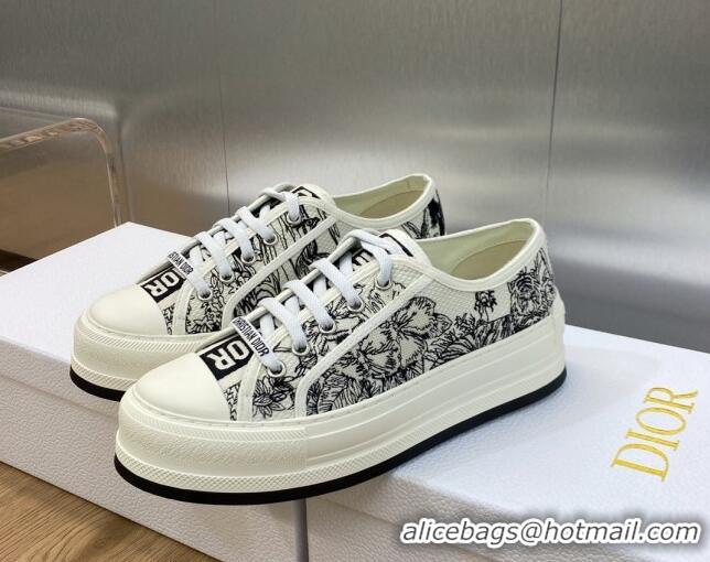 Top Grade Dior Walk'n'Dior Platform Sneakers in Black and White Embroidered Cotton with Toile de Jouy Voyage Motif 71101