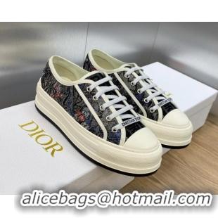 Shop Duplicate Dior Walk'n'Dior Platform Sneakers in Dark Grey Embroidered Cotton 711015