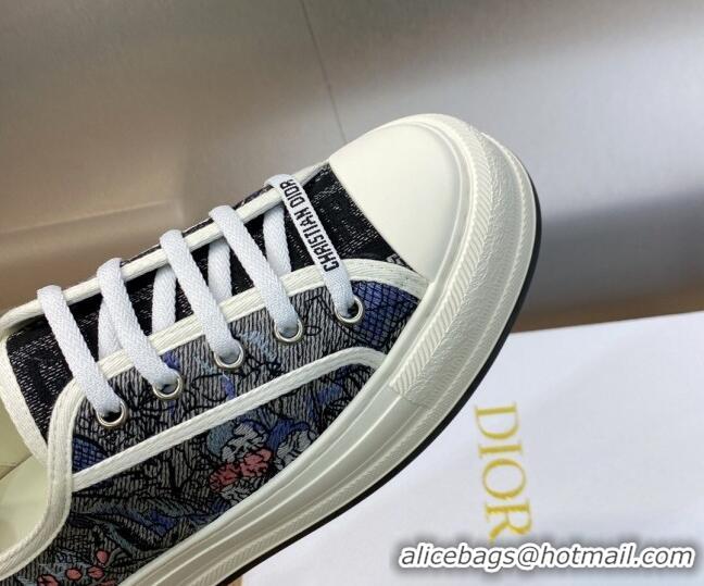 Shop Duplicate Dior Walk'n'Dior Platform Sneakers in Dark Grey Embroidered Cotton 711015