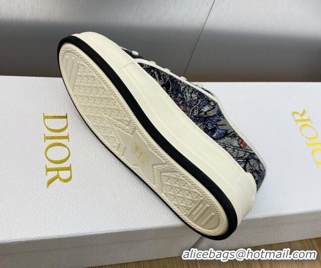 Shop Duplicate Dior Walk'n'Dior Platform Sneakers in Dark Grey Embroidered Cotton 711015