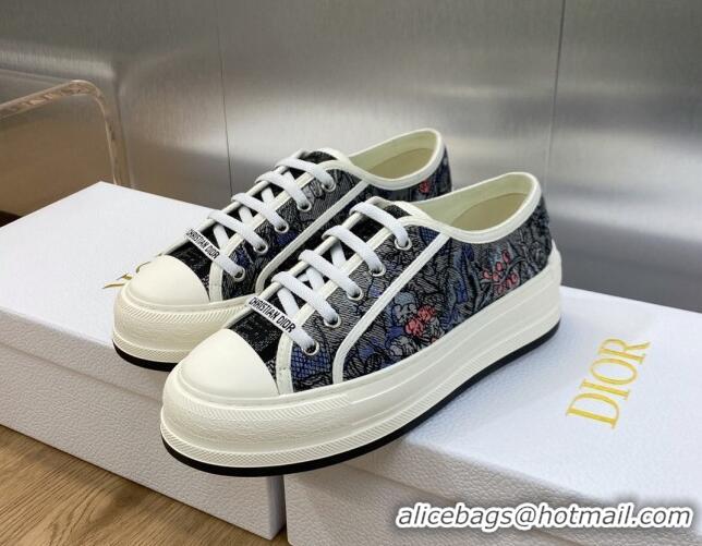 Shop Duplicate Dior Walk'n'Dior Platform Sneakers in Dark Grey Embroidered Cotton 711015