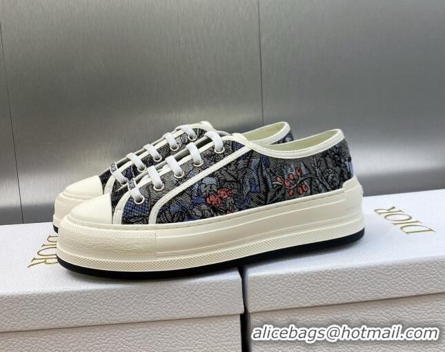 Shop Duplicate Dior Walk'n'Dior Platform Sneakers in Dark Grey Embroidered Cotton 711015