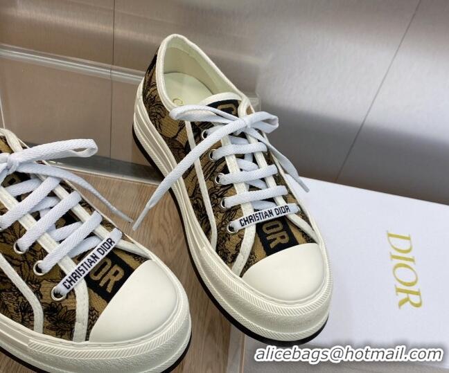 Charming Dior Walk'n'Dior Platform Sneakers in Yellow Embroidered Cotton with Toile de Jouy Voyage Motif 0711016