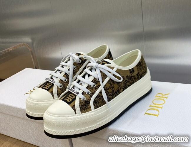 Charming Dior Walk'n'Dior Platform Sneakers in Yellow Embroidered Cotton with Toile de Jouy Voyage Motif 0711016