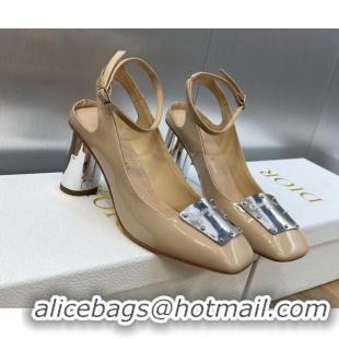 Popular Style Dior La Parisienne Slingback Pumps in Nude Patent Leather with Silver Heel 8.5cm 711017