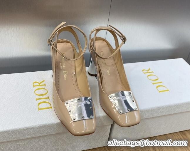 Popular Style Dior La Parisienne Slingback Pumps in Nude Patent Leather with Silver Heel 8.5cm 711017