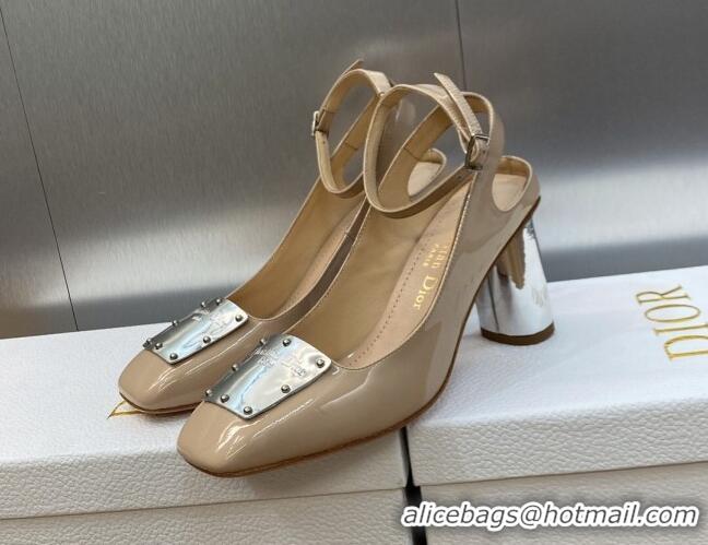 Popular Style Dior La Parisienne Slingback Pumps in Nude Patent Leather with Silver Heel 8.5cm 711017