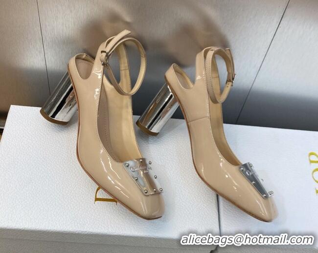 Popular Style Dior La Parisienne Slingback Pumps in Nude Patent Leather with Silver Heel 8.5cm 711017