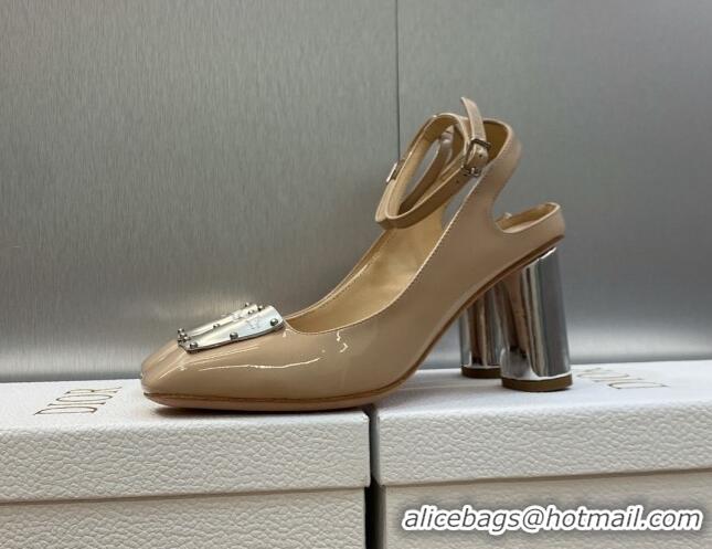 Popular Style Dior La Parisienne Slingback Pumps in Nude Patent Leather with Silver Heel 8.5cm 711017