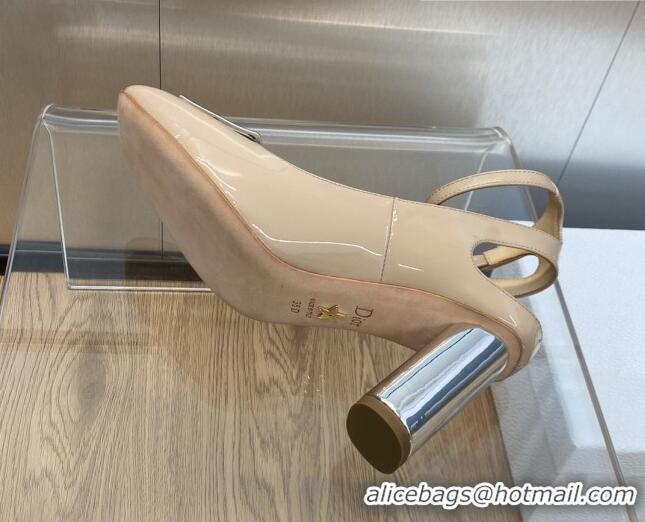 Popular Style Dior La Parisienne Slingback Pumps in Nude Patent Leather with Silver Heel 8.5cm 711017