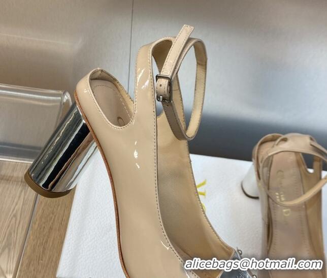 Popular Style Dior La Parisienne Slingback Pumps in Nude Patent Leather with Silver Heel 8.5cm 711017