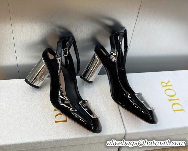 Low Cost Dior La Parisienne Slingback Pumps in Patent Leather with Silver Heel 8.5cm Black 711018