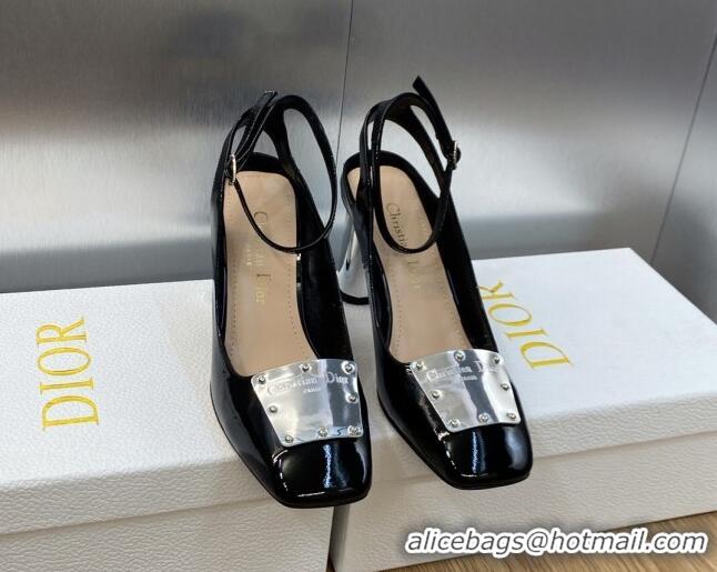 Low Cost Dior La Parisienne Slingback Pumps in Patent Leather with Silver Heel 8.5cm Black 711018