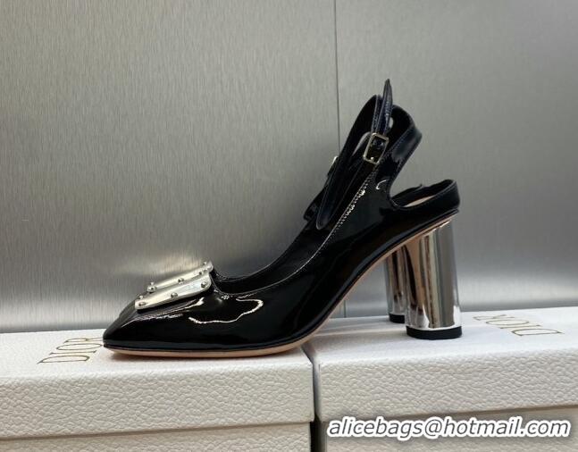 Low Cost Dior La Parisienne Slingback Pumps in Patent Leather with Silver Heel 8.5cm Black 711018