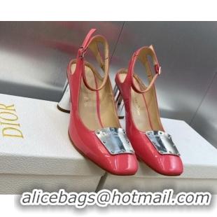 Good Product Dior La Parisienne Slingback Pumps in Patent Leather with Silver Heel 8.5cm Pink 711019