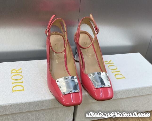 Good Product Dior La Parisienne Slingback Pumps in Patent Leather with Silver Heel 8.5cm Pink 711019