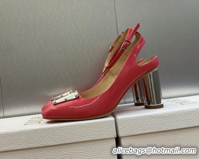 Good Product Dior La Parisienne Slingback Pumps in Patent Leather with Silver Heel 8.5cm Pink 711019