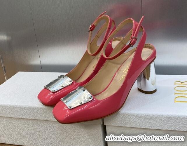 Good Product Dior La Parisienne Slingback Pumps in Patent Leather with Silver Heel 8.5cm Pink 711019