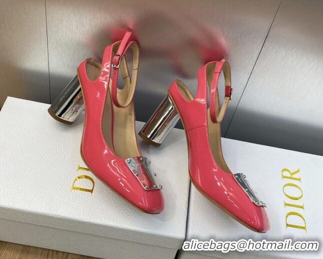 Good Product Dior La Parisienne Slingback Pumps in Patent Leather with Silver Heel 8.5cm Pink 711019