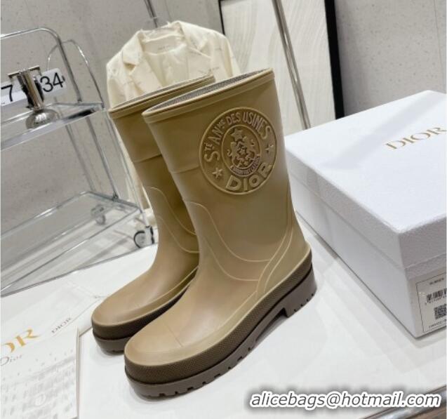 Good Quality Dior Diorunion Rain Boots in Rubber with Dior Union Motif Beige 711021