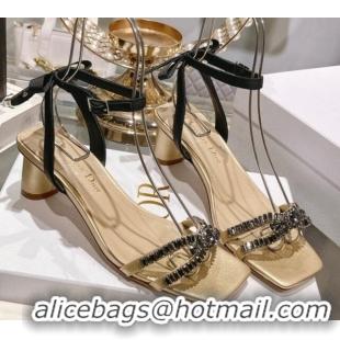 Best Product Dior Sunset Heeled Sandals 4.5cm in Lambskin and Crystals Gold 0718080