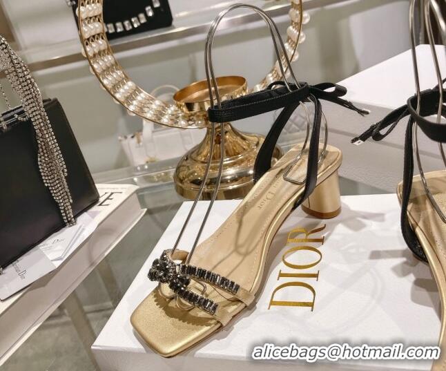 Best Product Dior Sunset Heeled Sandals 4.5cm in Lambskin and Crystals Gold 0718080