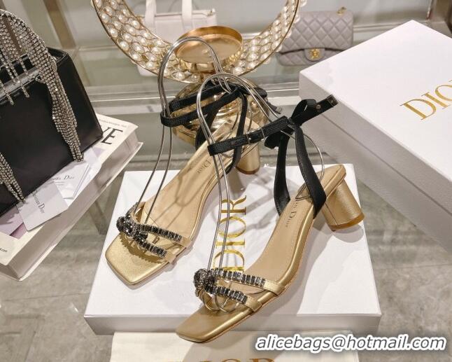 Best Product Dior Sunset Heeled Sandals 4.5cm in Lambskin and Crystals Gold 0718080