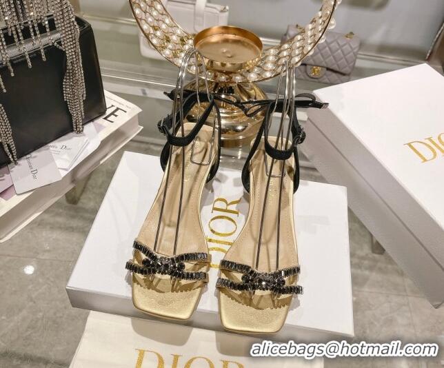 Best Product Dior Sunset Heeled Sandals 4.5cm in Lambskin and Crystals Gold 0718080