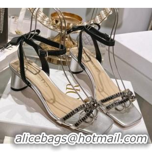 Stylish Dior Sunset Heeled Sandals 4.5cm in Lambskin and Crystals Silver 0718081